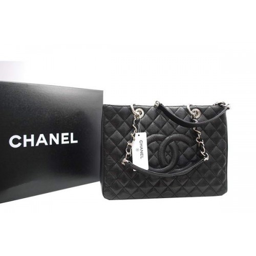 Chanel GST Caviar Leather Coco Tasche A36092 Schwarz Silber
