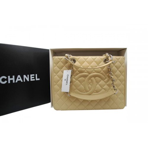 Hot Style Chanel GST Caviar Leather Coco Tasche A36092 Creme Silber