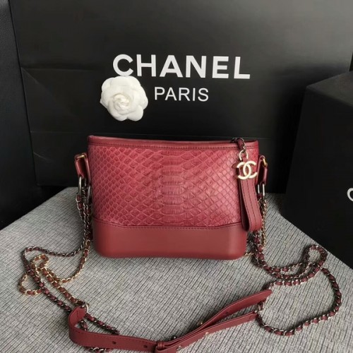 Chanel Gabrielle Mini Umhängetasche Original Pythonleder 8122A Kastanienbraun