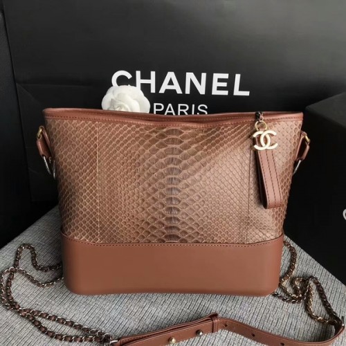 Chanel Gabrielle Umhängetasche Original Pythonleder A93842 Braun