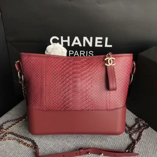 Chanel Gabrielle Umhängetasche Original Pythonleder A93842 Kastanienbraun
