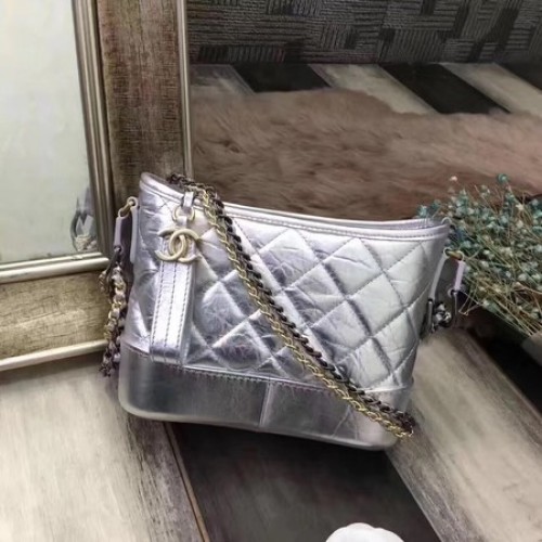 Chanel Gabrielle Umhängetasche Original Schafsleder A93841 Silber