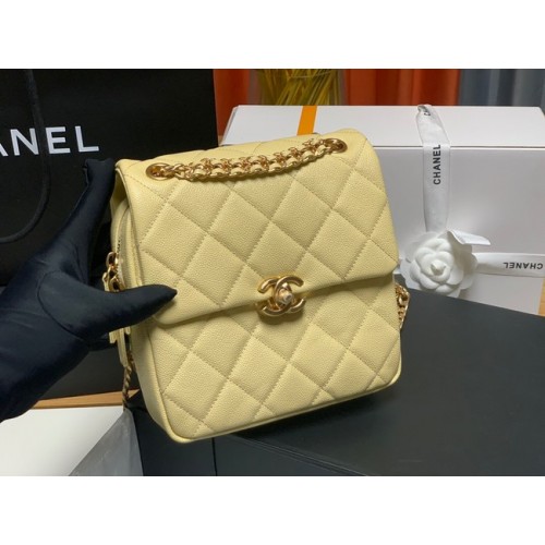 Chanel Rucksack aus genarbtem Kalbsleder Original Leder AS3108 gelb