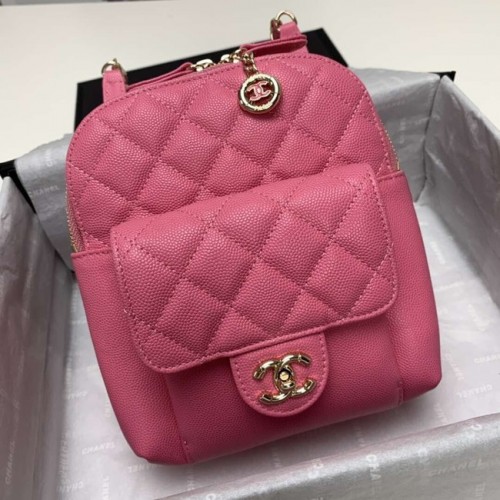Chanel Rucksack aus genarbtem Kalbsleder in goldfarbenem Metall AS0003 Rose