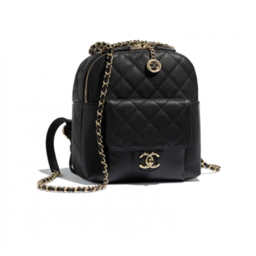 Chanel Rucksack aus genarbtem Kalbsleder in goldfarbenem Metall AS0004 schwarz