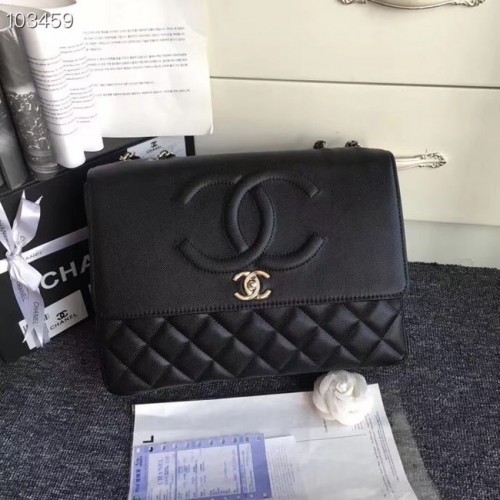 Chanel genarbtes Kalbsleder Silberfarbenes Metall A91869 Schwarz