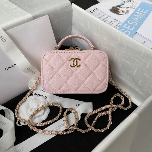 Chanel Mini-Überschlagtasche aus genarbtem Kalbsleder mit Tragegriff oben AS2431 rosa