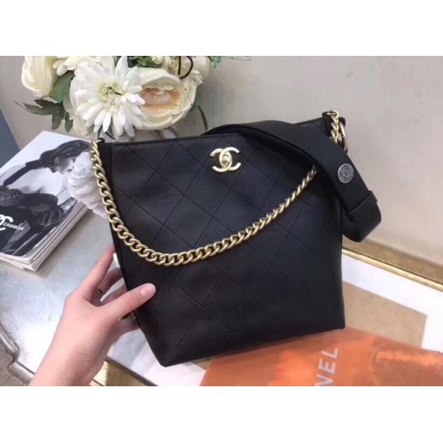 Chanel Hobo Handtasche Kalbsleder Grosgrain Gold Tone Metal A57576 schwarz