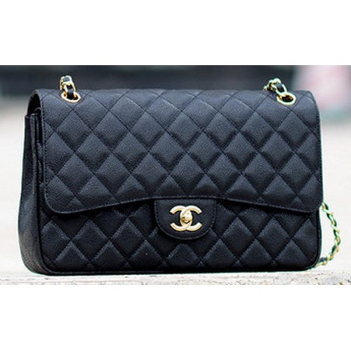 Chanel Jumbo Classic Black Cannage Pattern Flap Bag A58600 Gold