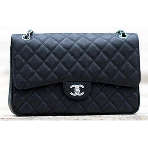 Chanel Jumbo Classic Black Cannage Pattern Flap Bag A58600 Silber