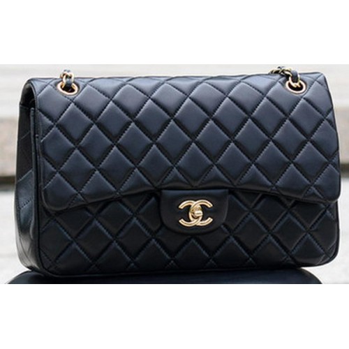 Chanel Jumbo Classic Black Lammfell Flap Bag A58600 Gold
