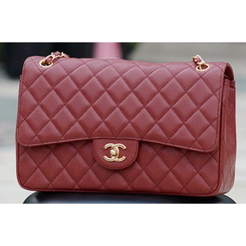 Chanel Jumbo Classic Burgundy Cannage Pattern Flap Bag A58600 Gold