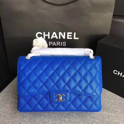 Chanel Jumbo Classic Cannage Pattern Flap Bag Original Leder A58600 Blau
