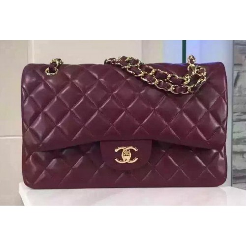 Chanel Jumbo Classic Flap Bag Burgunderrotes Schafsleder A1113 Gold