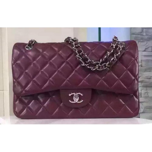 Chanel Jumbo Classic Flap Bag Burgund Schaffell Leder A1113 Silber