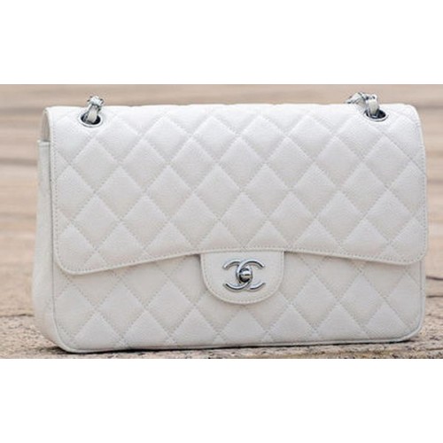 Chanel Jumbo Classic White Cannage Pattern Flap Bag A58600 Silber Chanel Jumbo Classic White Cannage Pattern Flap Bag A58600 Silber