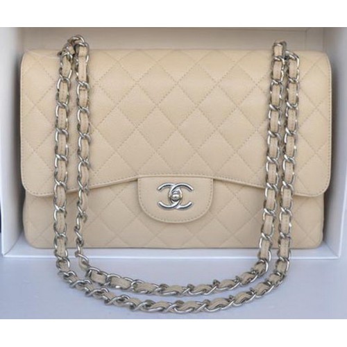 Chanel Jumbo Double Flaps Bag Apricot Cannage Muster A36097 Silber