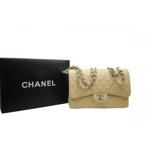 Chanel Jumbo Double Flaps Bag Apricot Original Kaviarleder A36097 Silber