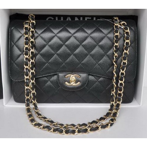 Chanel Jumbo Double Flaps Tasche Schwarz Cannage Muster A36097 Gold