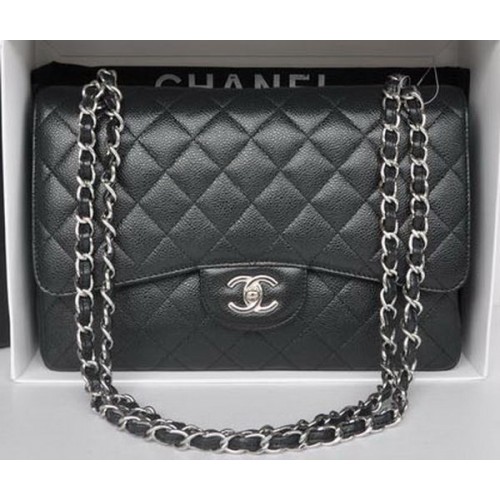 Chanel Jumbo Double Flaps Tasche Schwarz Cannage Muster A36097 Silber