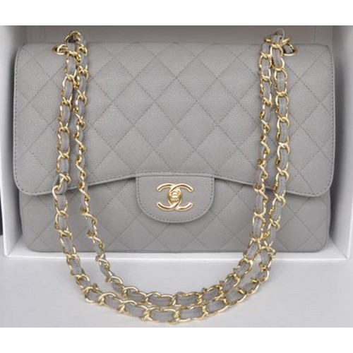 Chanel Jumbo Double Flaps Tasche Graues Cannage-Muster A36097 Gold