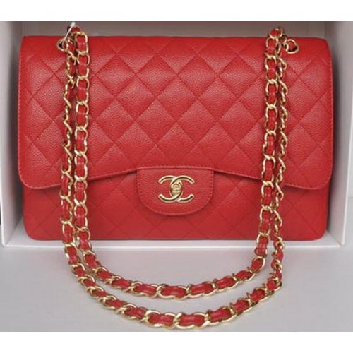 Chanel Jumbo Double Flaps Tasche Rot Cannage Muster A36097 Gold