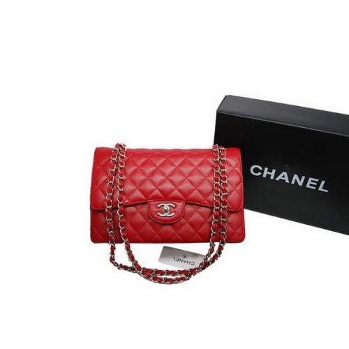 Chanel Jumbo Double Flaps Bag Rot Original Kaviarleder A36097 Silber