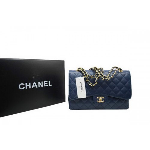 Chanel Jumbo Double Flaps Tasche Königsblau Original Kaviarleder A36097 Gold