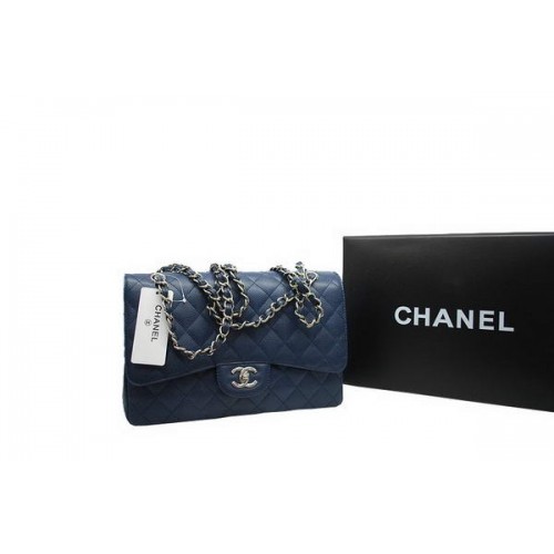 Neueste 2012 Chanel Jumbo Double Flaps Tasche Royalblue Original Caviar Leather A36097 Silber