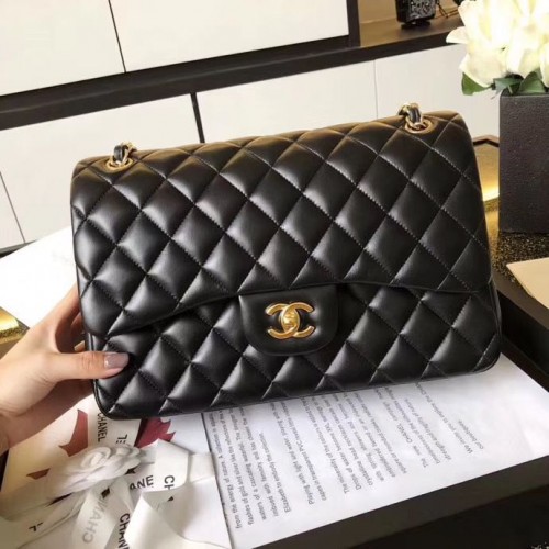 Chanel Jumbo Double Flaps Taschen Schwarz Original Schafsleder A36097 Gold