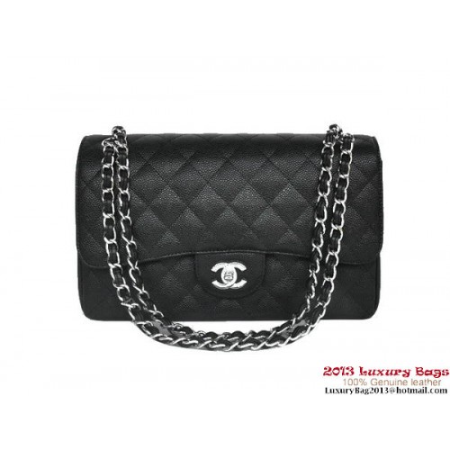 Chanel Jumbo Quilted Classic Cannage Patterns Flap Bag A58600 Schwarz Silber