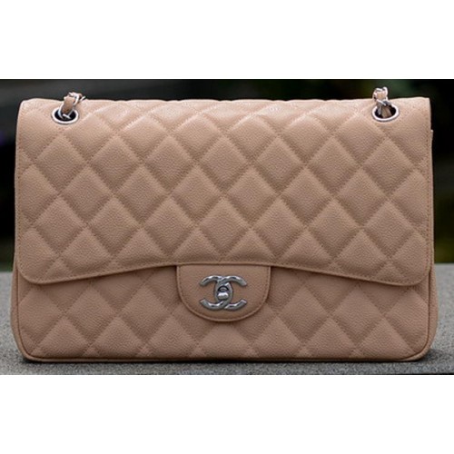 Chanel Jumbo Quilted Classic Flap Bag Apricot Cannage Patterns A58600 Silber