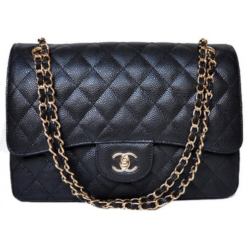 Chanel Jumbo Quilted Classic Flap Bag Schwarz Cannage Muster A58600 Gold