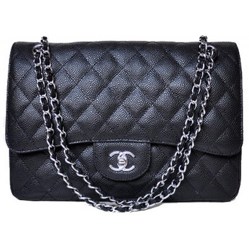 Chanel Jumbo Quilted Classic Flap Bag Schwarz Cannage Muster A58600 Silber