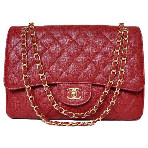 Chanel Jumbo Quilted Classic Flap Bag Burgundy Cannage Patterns A58600 Gold