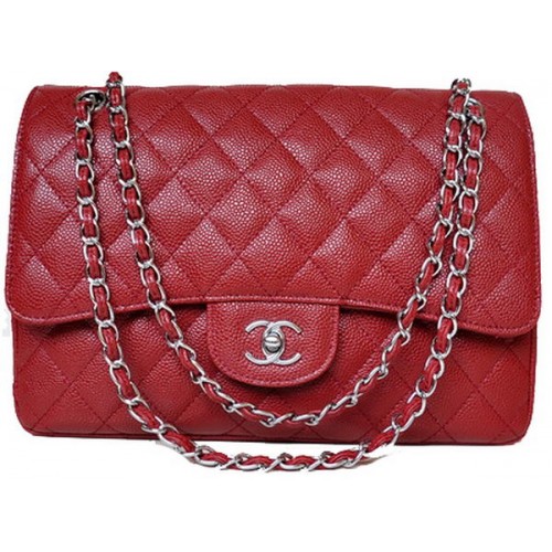 Chanel Jumbo Quilted Classic Flap Bag Burgundy Cannage Patterns A58600 Silber
