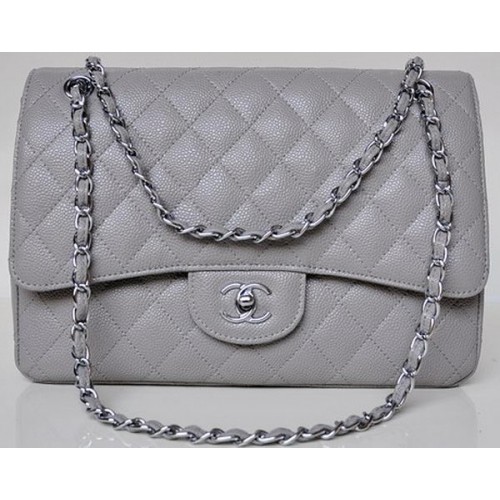 Chanel Jumbo Quilted Classic Flap Bag Grey Cannage Patterns A58600 Silber