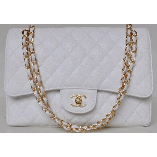 Chanel Jumbo Quilted Classic Flap Bag Weiß Cannage Muster A58600 Gold