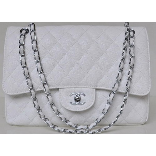 Chanel Jumbo Quilted Classic Flap Bag Weiß Cannage Muster A58600 Silber