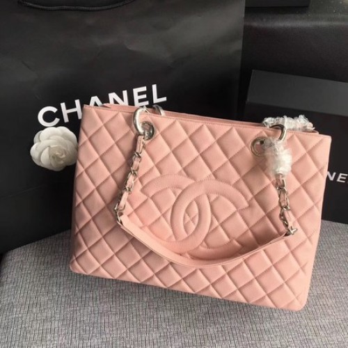 Chanel LE Boy Grand Einkaufstasche GST Pink Cannage Muster A50995 Silber