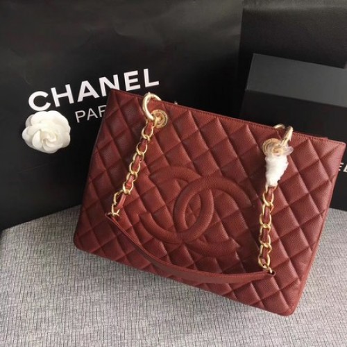 Chanel LE Boy Grand Einkaufstasche GST Wein Cannage Muster A50995 Gold