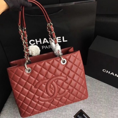 Chanel LE Boy Grand Einkaufstasche GST Wein Cannage Muster A50995 Silber