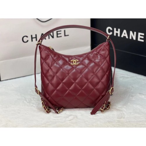 Chanel Lammfell-Rucksack AS3487 Burgund