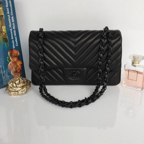 Chanel Lammleder Chevron Quilting Classic Flap Bag AO1112 Schwarz