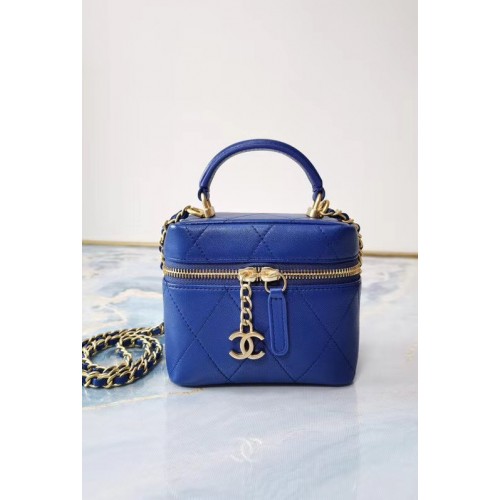 Chanel Lammleder Kristall Kalbsleder goldfarbenes Metall AS1889 blau