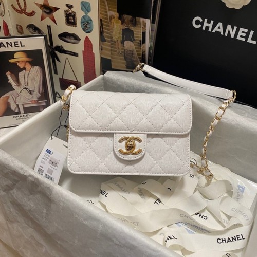 Chanel Flap Umhängetasche genarbtes Kalbsleder AS3002 weiß