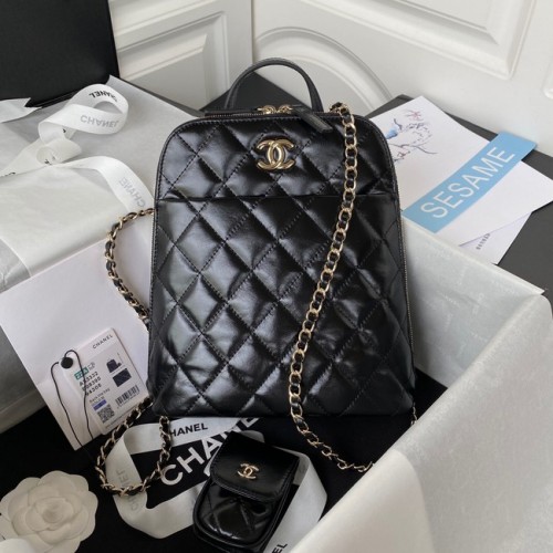 Chanel Lammleder goldfarbener Metallrucksack AS3332 schwarz