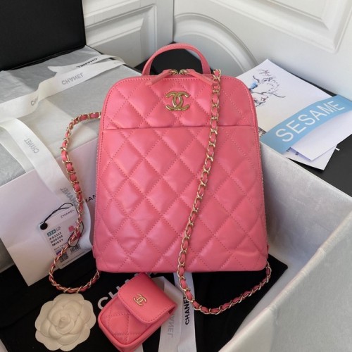 Chanel Rucksack aus goldfarbenem Metall aus Lammleder AS3332 rosa