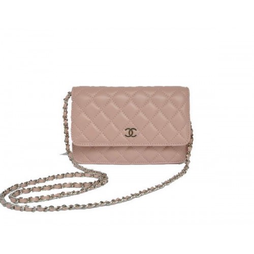 Chanel Lammleder-Überschlagtasche A33814 Rosa Silber