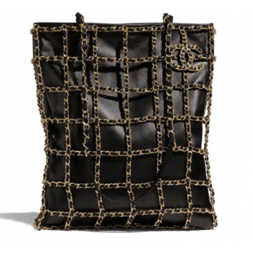 Chanel Lammfell Einkaufstasche AS1383 schwarz